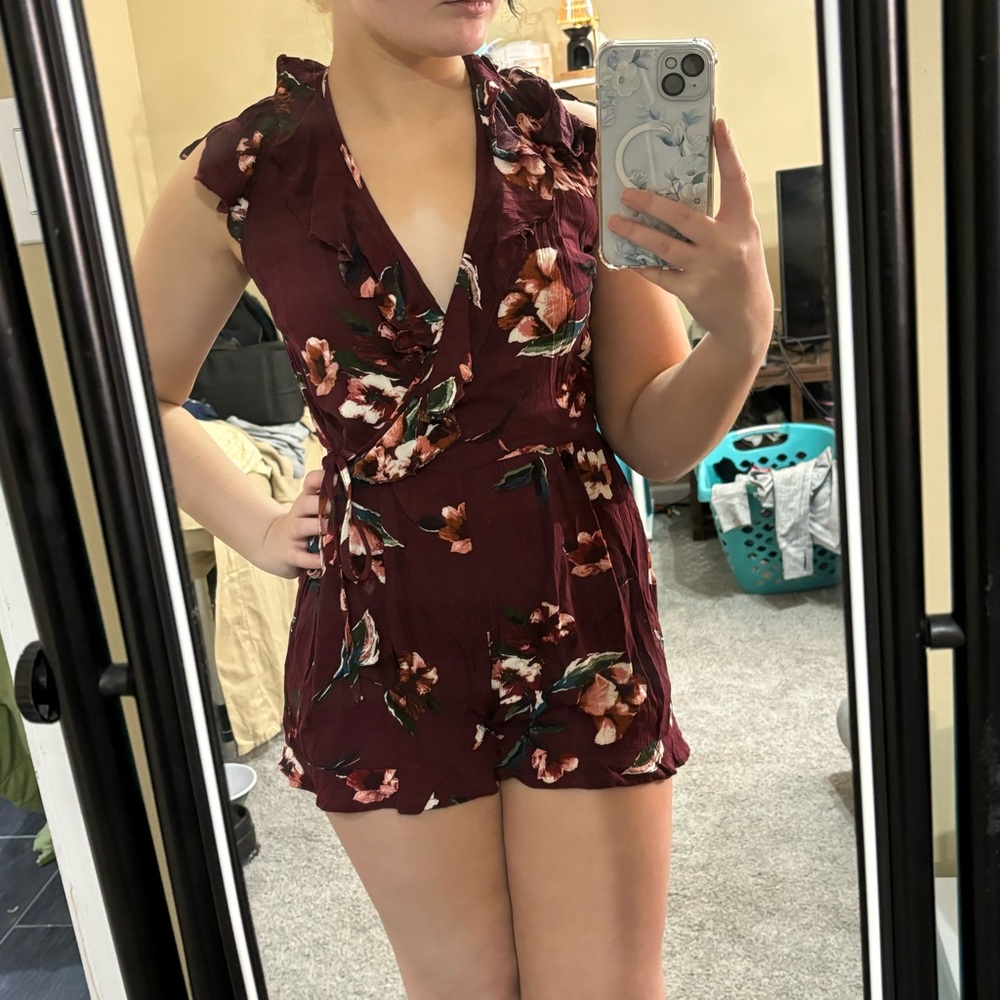 Maroon floral romper